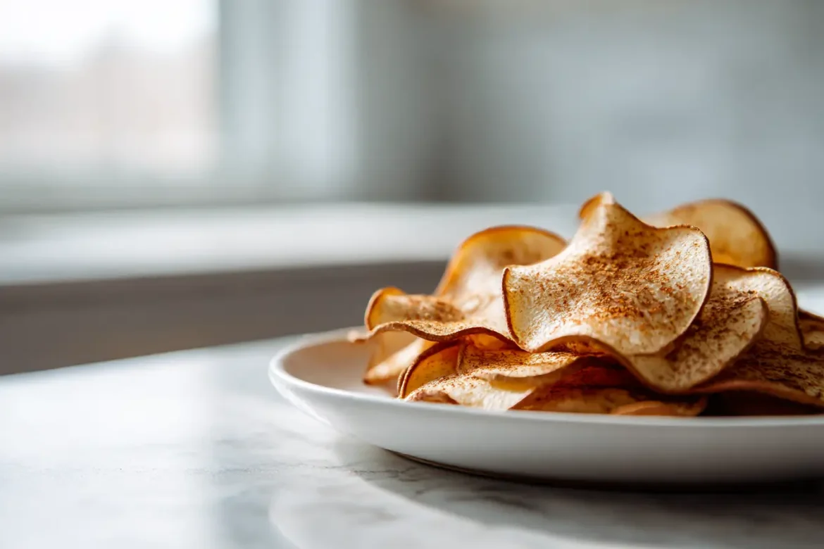 Leckere Airfryer Apfel-Zimt-Chips, perfekt für einen gesunden Snack.
