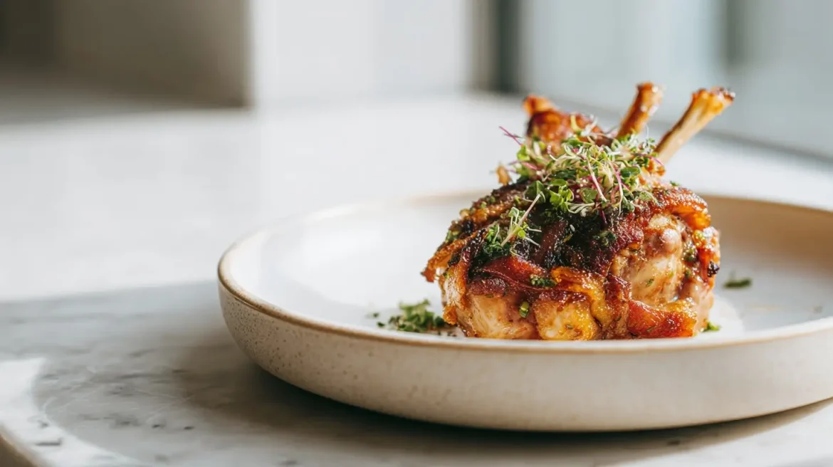Leckerer Airfryer Falscher Hase mit Speck, einfach zubereitet und knusprig außen.