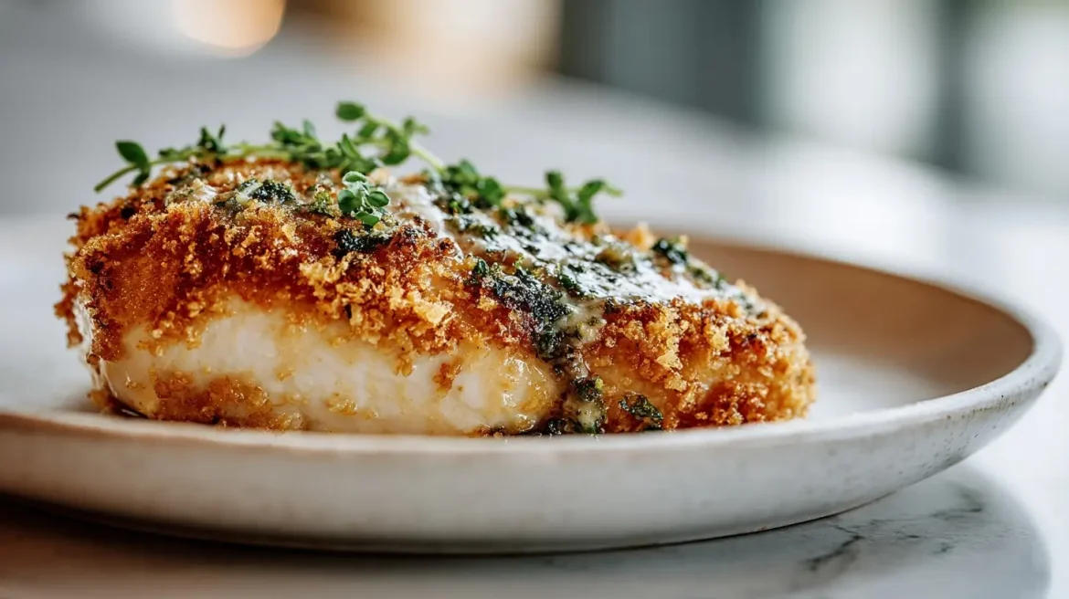 Airfryer Hähnchenbrust mit Kräuterkruste zubereitet.