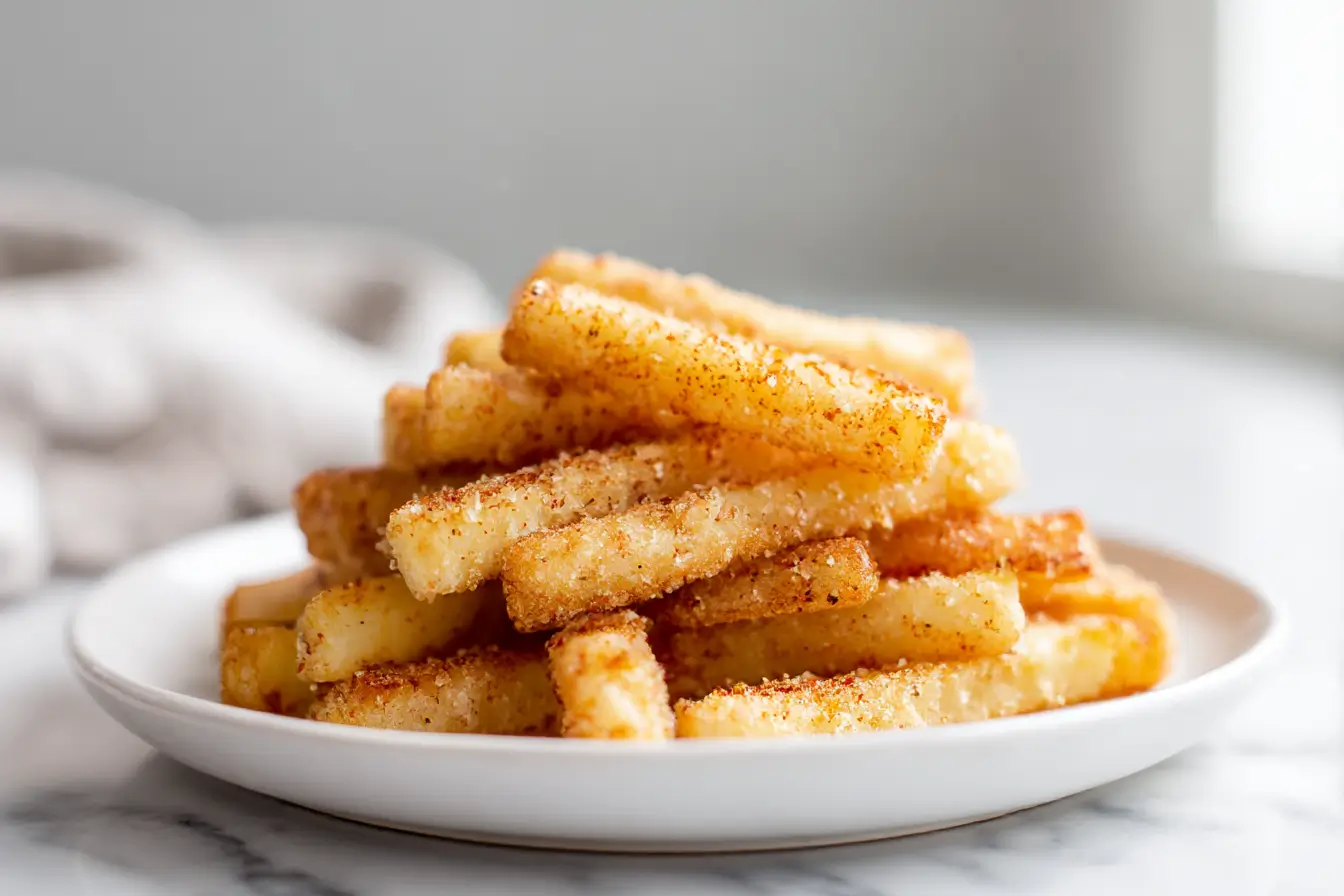 Leckere Airfryer Kohlrabi Pommes frisch zubereitet.