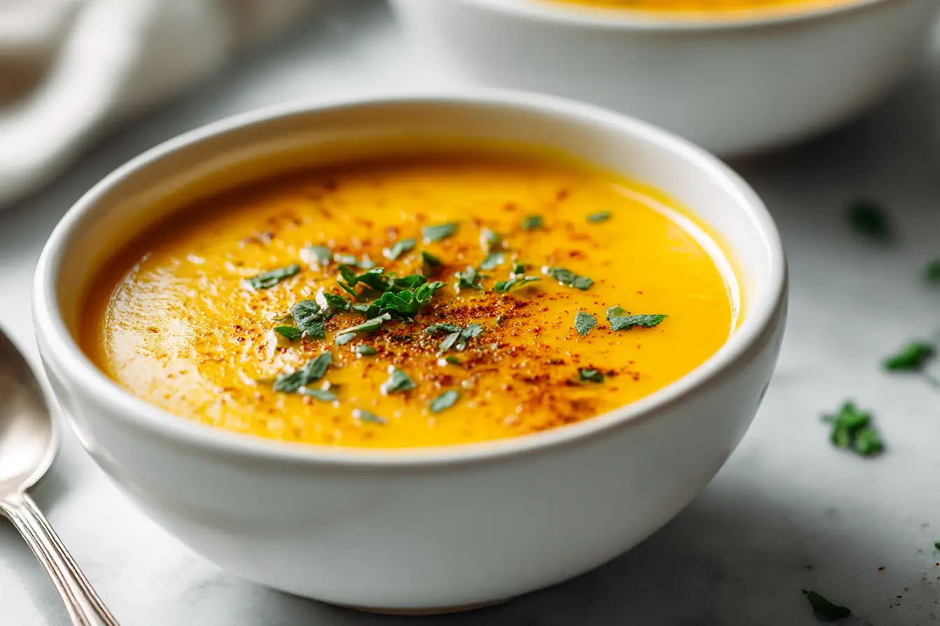 Leckere Airfryer Kürbis-Suppe aus der Heißluftfritteuse.