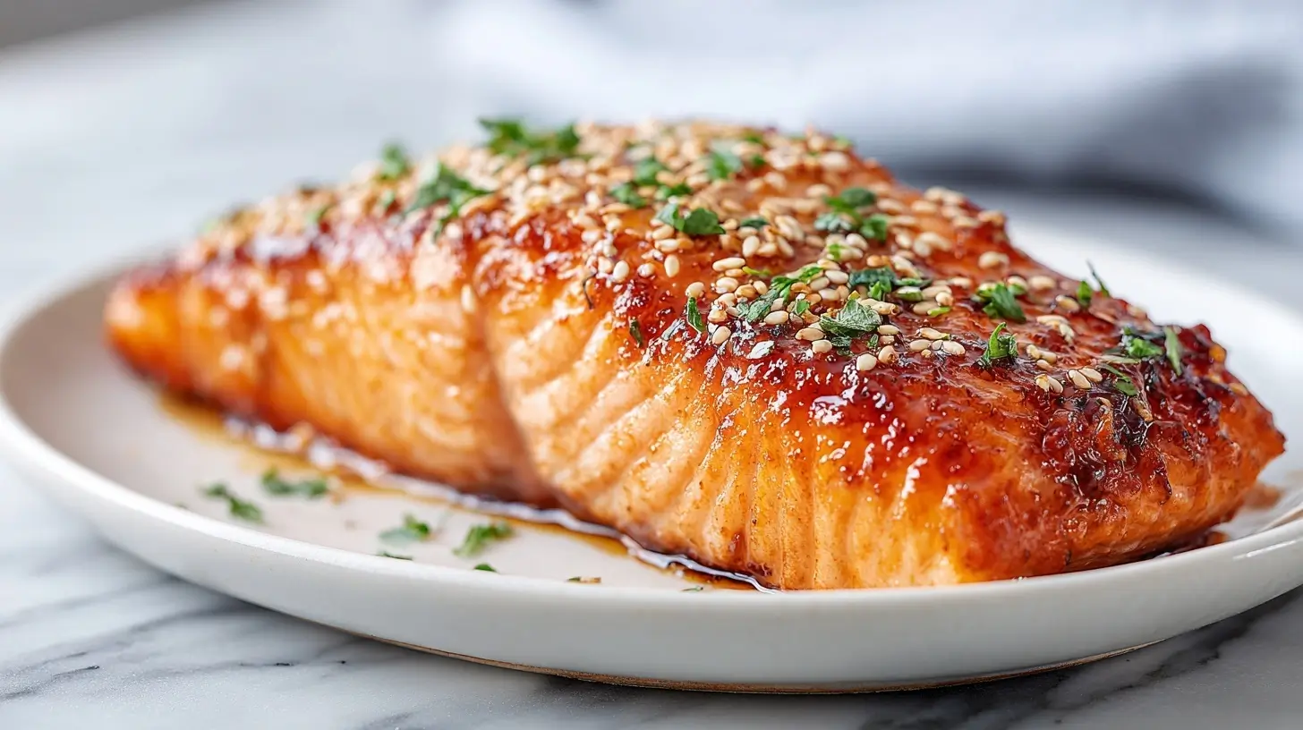 Leckerer Airfryer Lachs mit knuspriger Sesamkruste zubereitet in der Heißluftfritteuse.