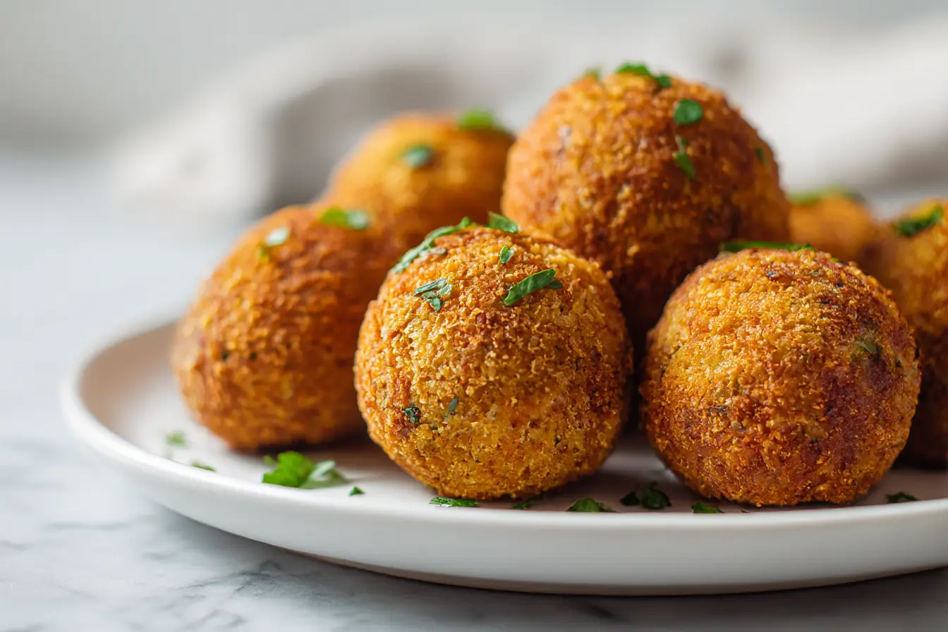 Airfryer Proteinreiche Bohnen-Bällchen zubereitet in der Heißluftfritteuse.