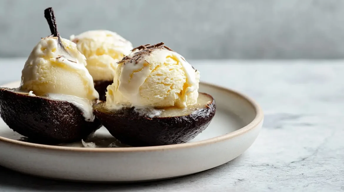 Leckere Airfryer Schoko-Birnen mit Vanilleeis zubereiten.