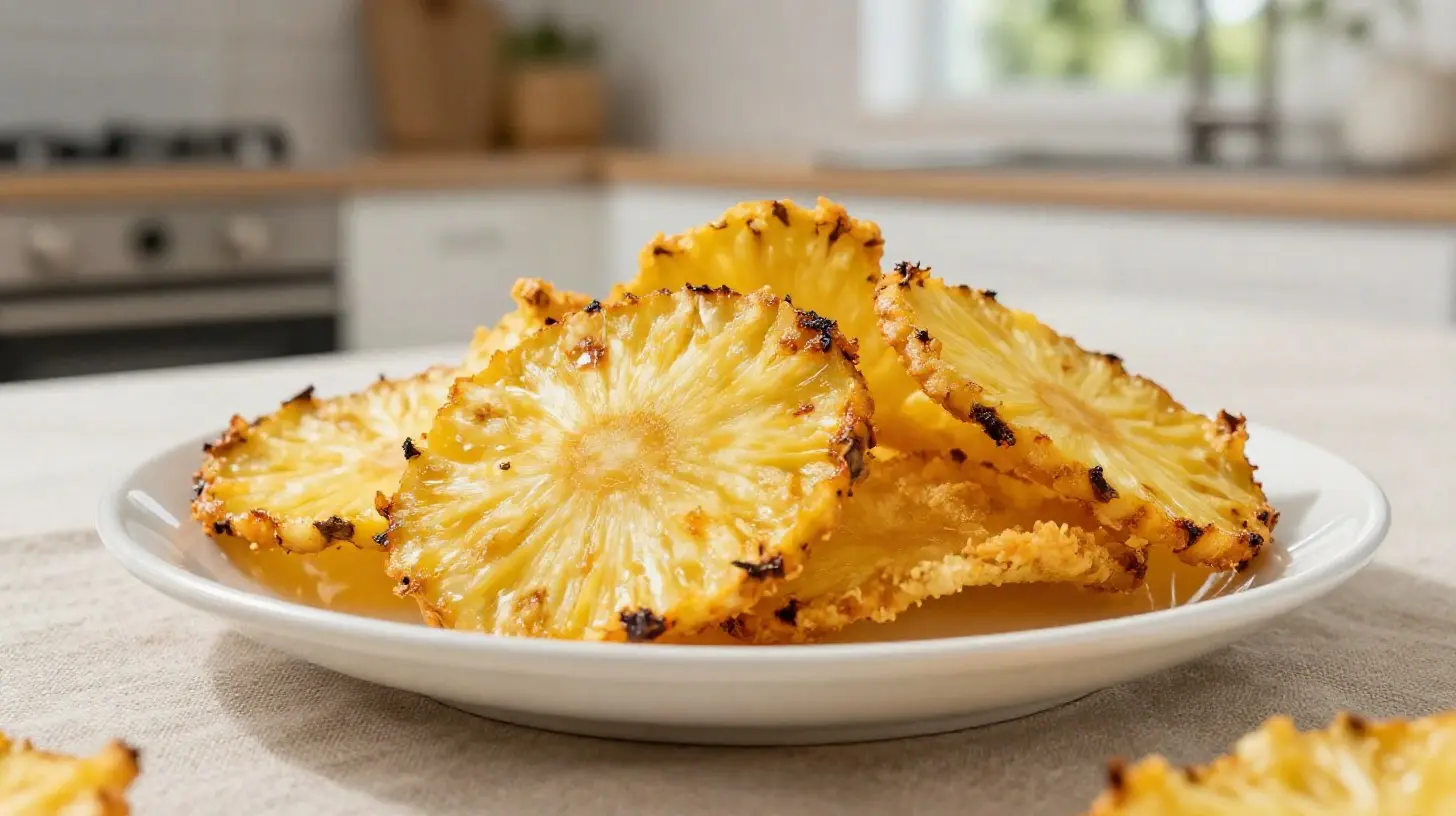 Knusprige Ananas-Chips, die im Airfryer zubereitet werden, voller Geschmack und Leichtigkeit.