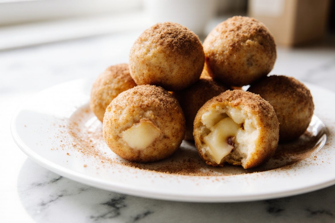 Leckere Apfel Quarkbällchen aus der Airfryer zubereitet.