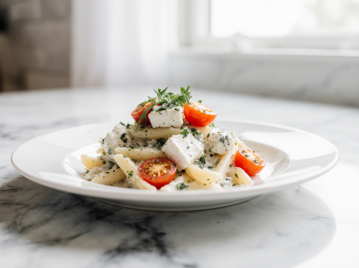 Baked Feta Pasta aus der Heißluftfritteuse - ein leckeres und einfaches Gericht.