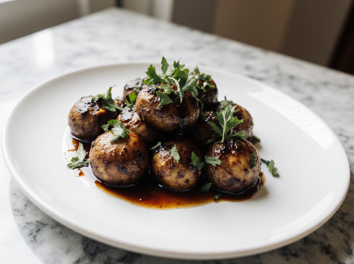 Balsamico Champignons aus der Heißluftfritteuse lecker zubereitet.
