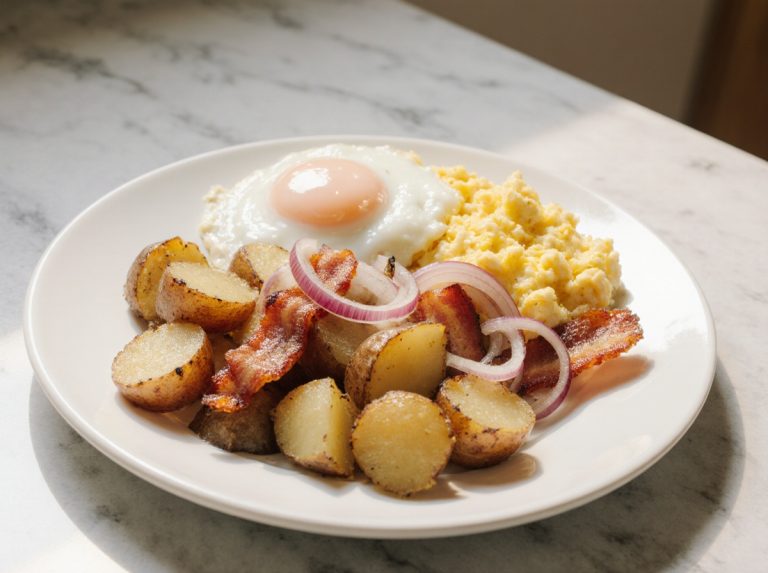 Bauernfrühstück aus der Heißluftfritteuse - ein köstliches, gesundes Gericht.