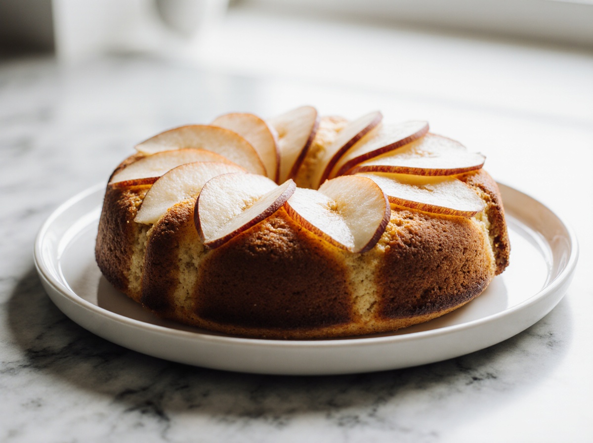 Birnenkuchen aus der Heißluftfritteuse - ein saftiger Kuchen mit Birnen.