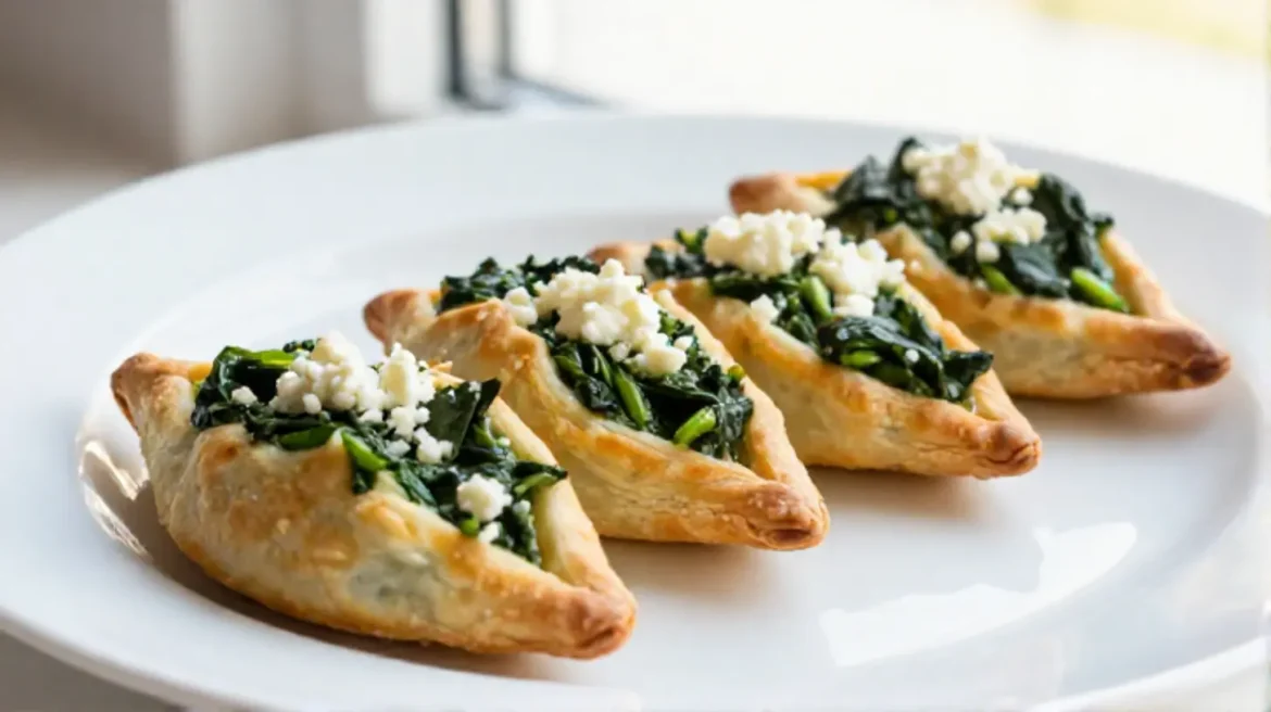 Leckere Blätterteigtaschen mit Spinat und Feta aus dem Airfryer.