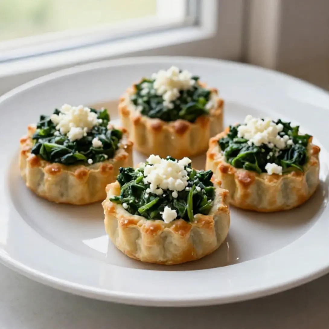 Frische Blätterteigtaschen mit Spinat und Feta aus dem Airfryer.