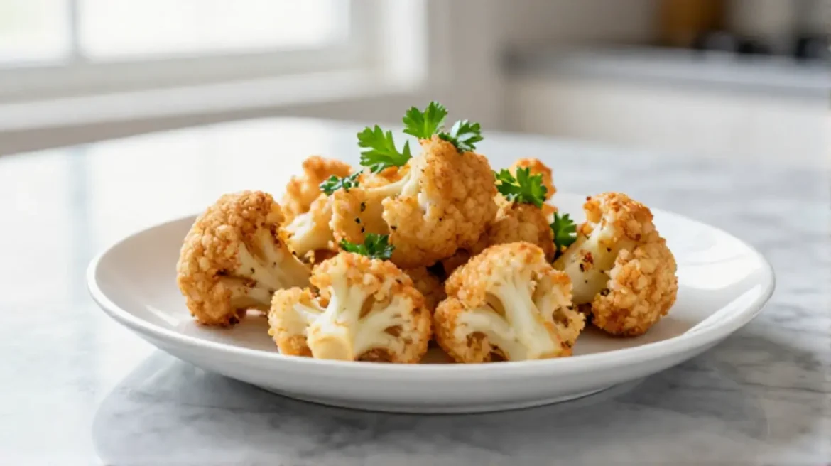 Leckere Blumenkohl-Bites aus dem Airfryer, knusprig und gesund.