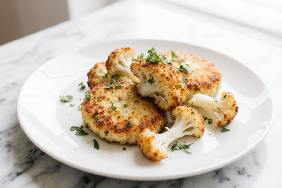 Blumenkohl Schnitzel im Airfryer zubereitet