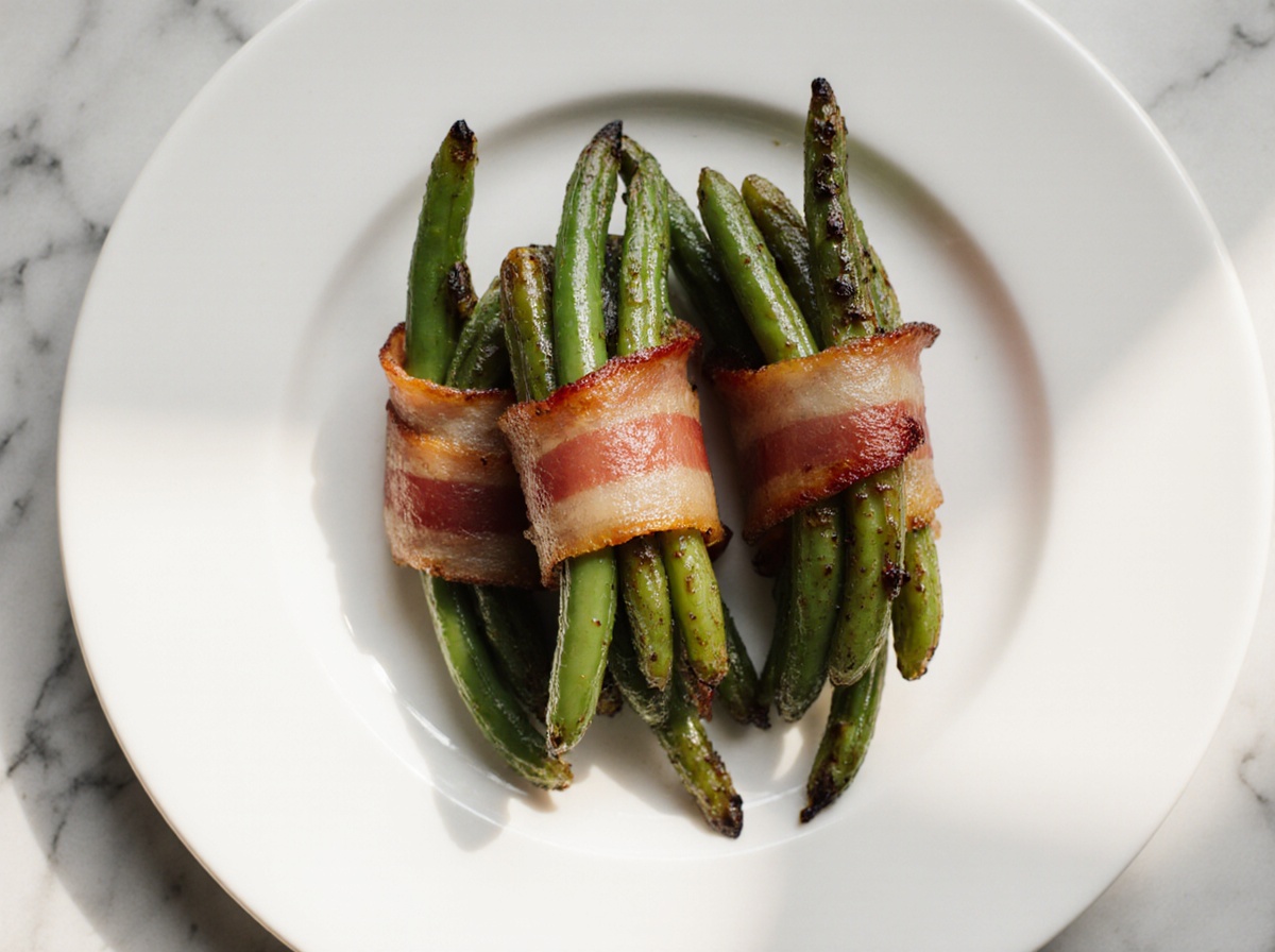 Leckere Bohnen im Speckmantel aus der Heißluftfritteuse für einen perfekten Snack.