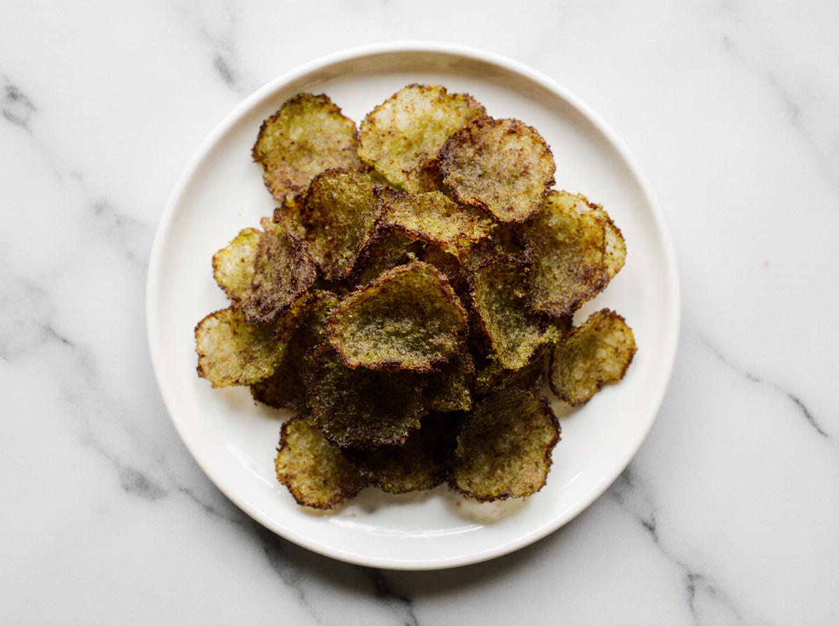 Leckere Brennnessel Chips in der Heißluftfritteuse zubereitet.