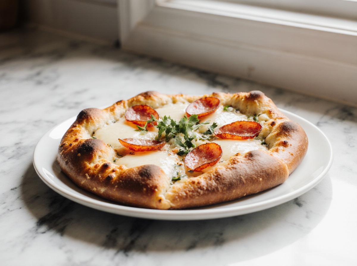 Brezel Pizza aus der Heißluftfritteuse frisch und knusprig.