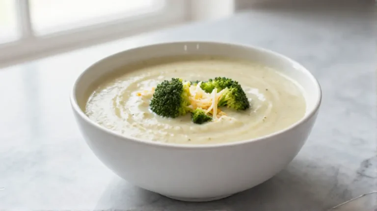 Leckere Brokkoli-Käse-Suppe aus der Heißluftfritteuse.