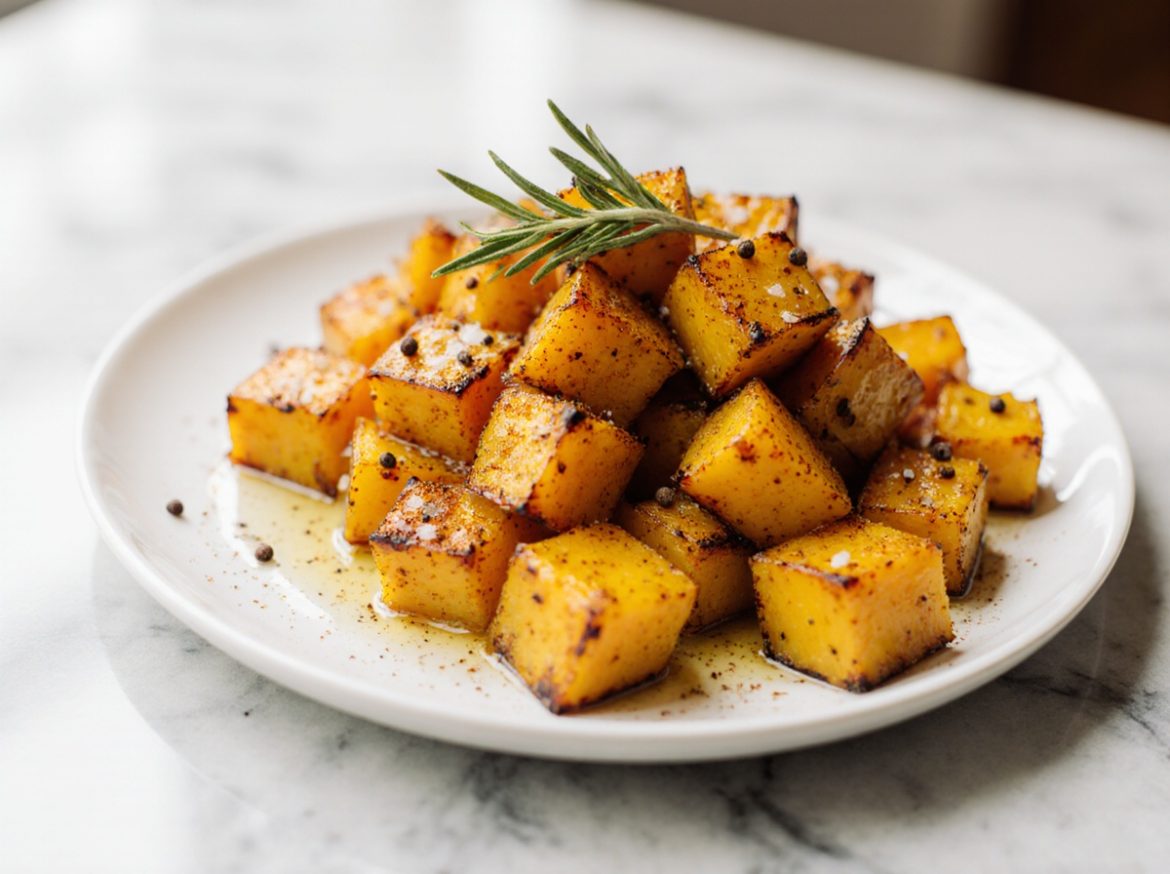 Butternut Kürbis aus der Heißluftfritteuse lecker zubereitet.