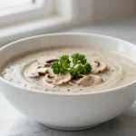 Leckere Champignoncremesuppe, perfekt aus der Heißluftfritteuse zubereitet.