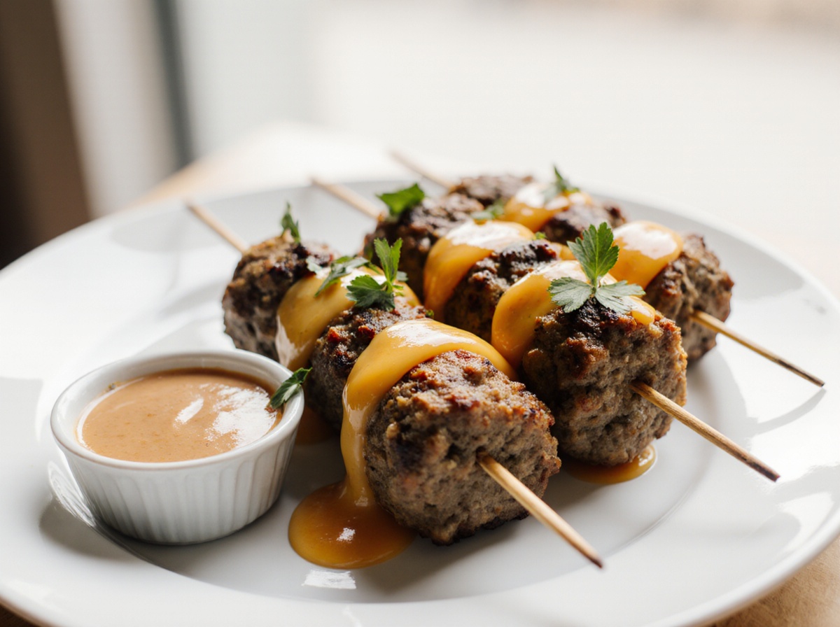 Cheeseburger Spieße aus der Heißluftfritteuse sind eine leckere und einfache Snack-Option.