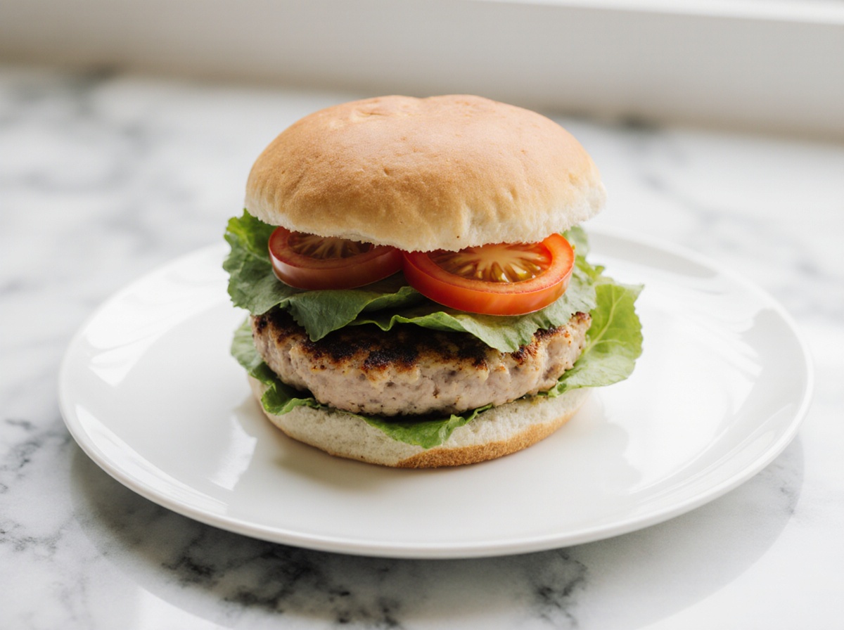 Leckerer Chicken Burger in der Heißluftfritteuse zubereitet.