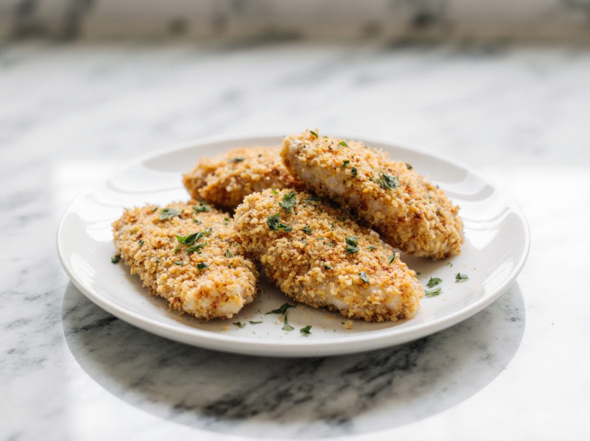 Leckeres Cornflakes Hähnchen frisch zubereitet im Airfryer.
