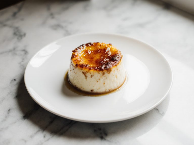 Eine köstliche Crème brûlée aus der Heißluftfritteuse, perfekt gebräunt und cremig.