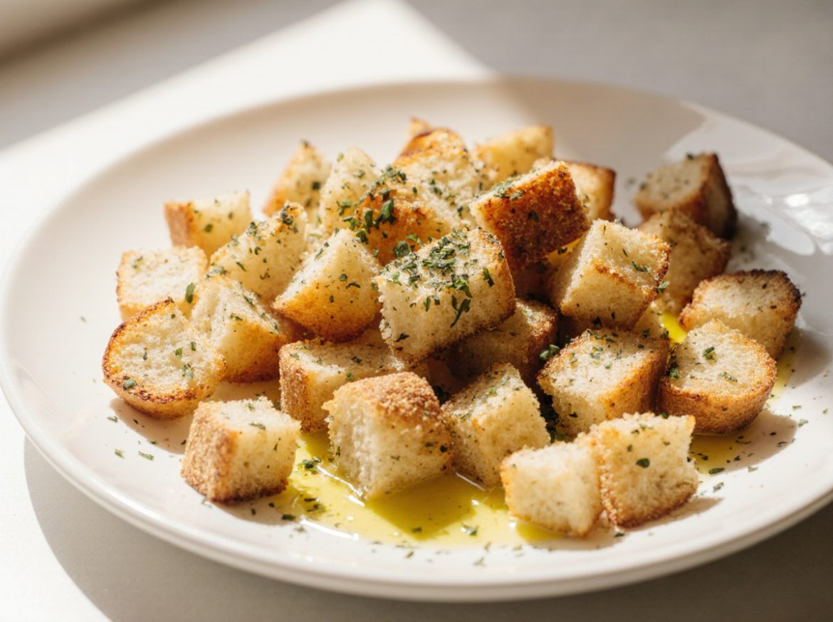 Leckere Croutons aus der Heißluftfritteuse für deine Salate.