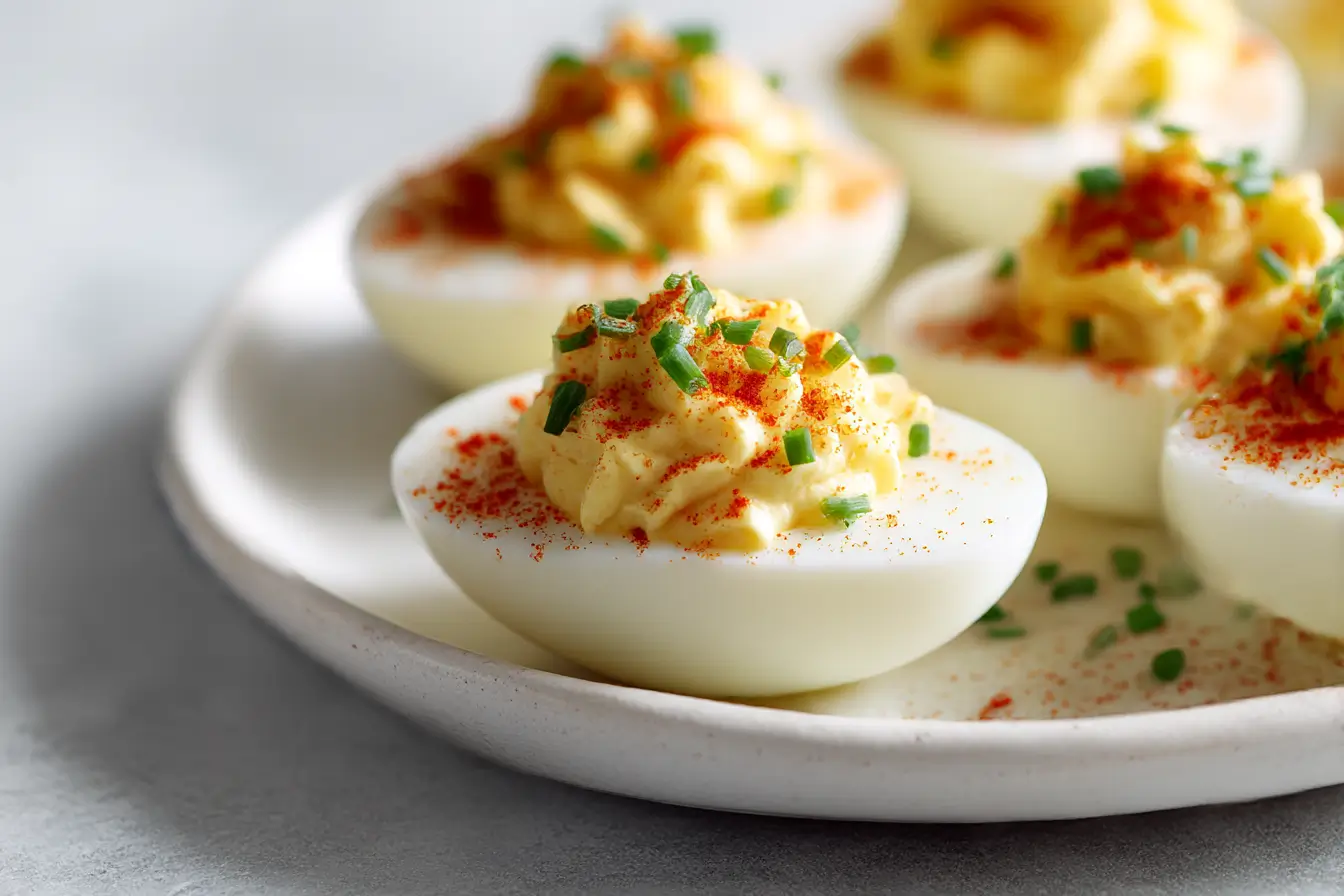 Deviled eggs aus der Heißluftfritteuse, perfektes Rezept für einen Snack.