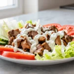 Dönerteller aus der Heißluftfritteuse auf einem Teller serviert.