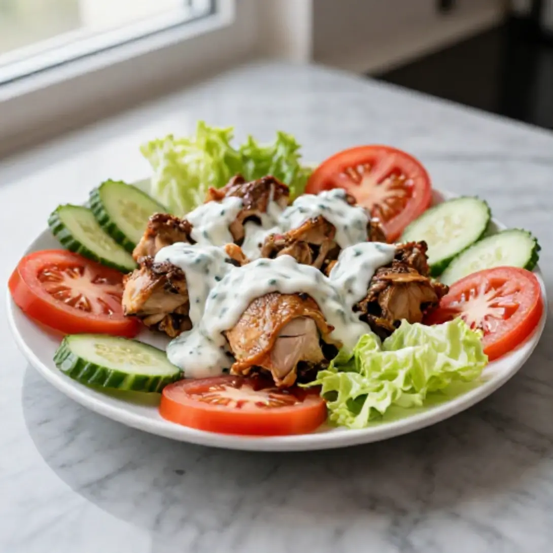 Ein weiterer Dönerteller aus der Heißluftfritteuse mit frischem Gemüse.