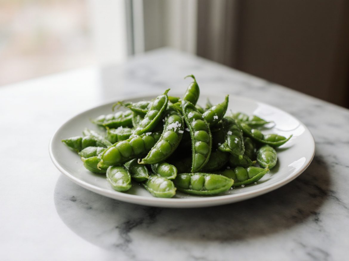 Edamame in der Heißluftfritteuse zubereitet für einen gesunden Snack.