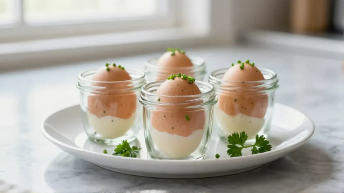 Eier im Glas aus der Heißluftfritteuse, perfekt gekocht und servierfertig.