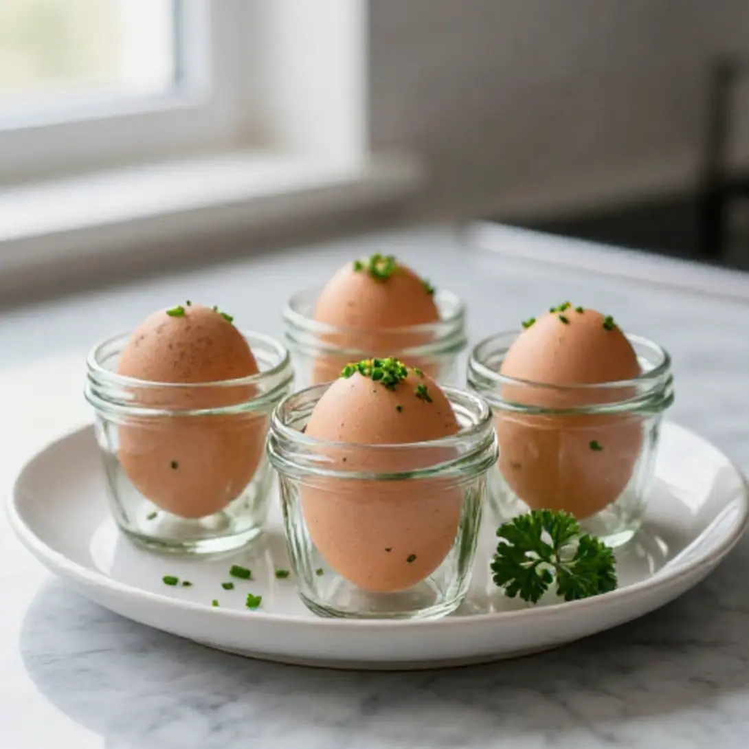Eier im Glas aus der Heißluftfritteuse, ideal zum Frühstück oder Brunch.