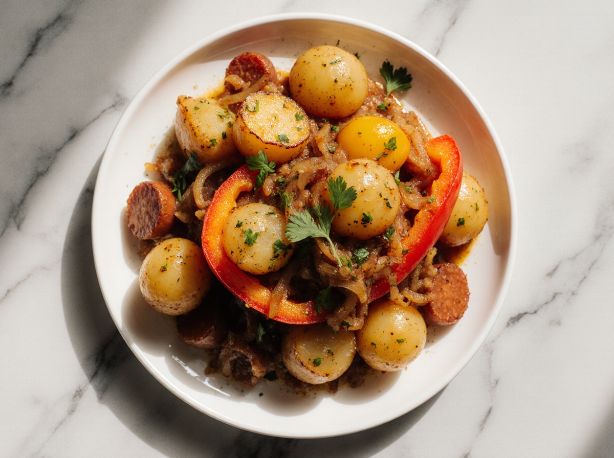 Eintopfgericht Spanische Pfanne aus der Heißluftfritteuse, ein köstliches Rezept voller Aromen.