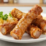 Zartes Eisbein aus der Heißluftfritteuse, perfekt gebräunt mit knuspriger Haut.