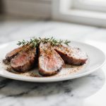 Entenbrustfilet zubereitet in der Heißluftfritteuse, perfekt knusprig.
