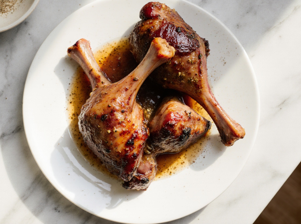 Leckere Entenkeule in der Heißluftfritteuse zubereitet.