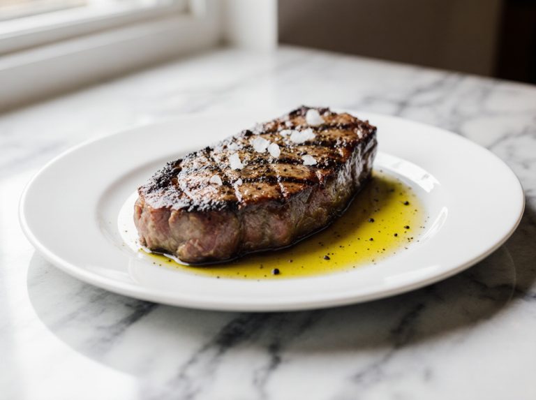 Leckeres Entrecote in der Heißluftfritteuse zubereitet.