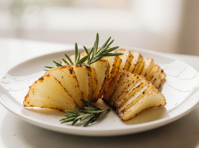 Leckere Fächerkartoffeln in der Heißluftfritteuse zubereitet.