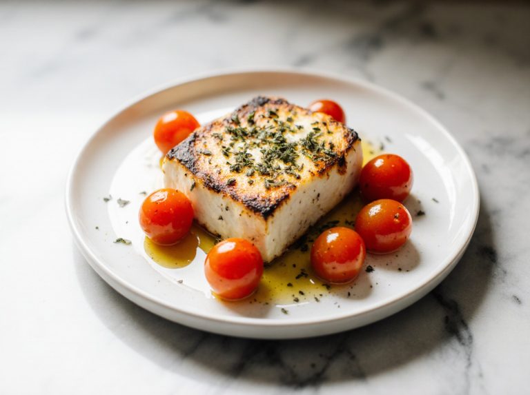 Feta aus der Heißluftfritteuse mit Tomaten, köstlich und knusprig zubereitet.