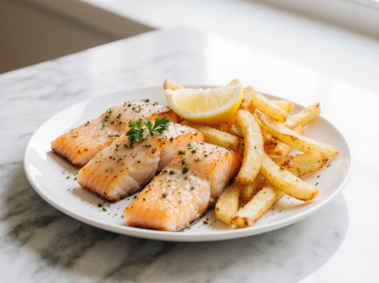 Fisch und Chips im Airfryer, knusprig und lecker.
