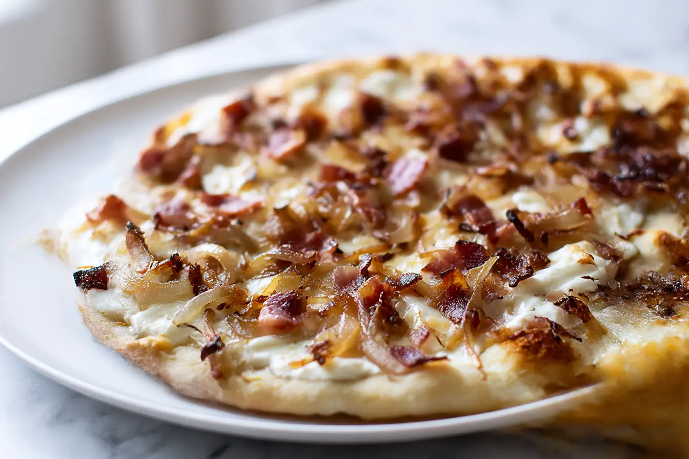 Flammkuchen im Airfryer – ein knuspriger Genuss aus der Heißluftfritteuse.