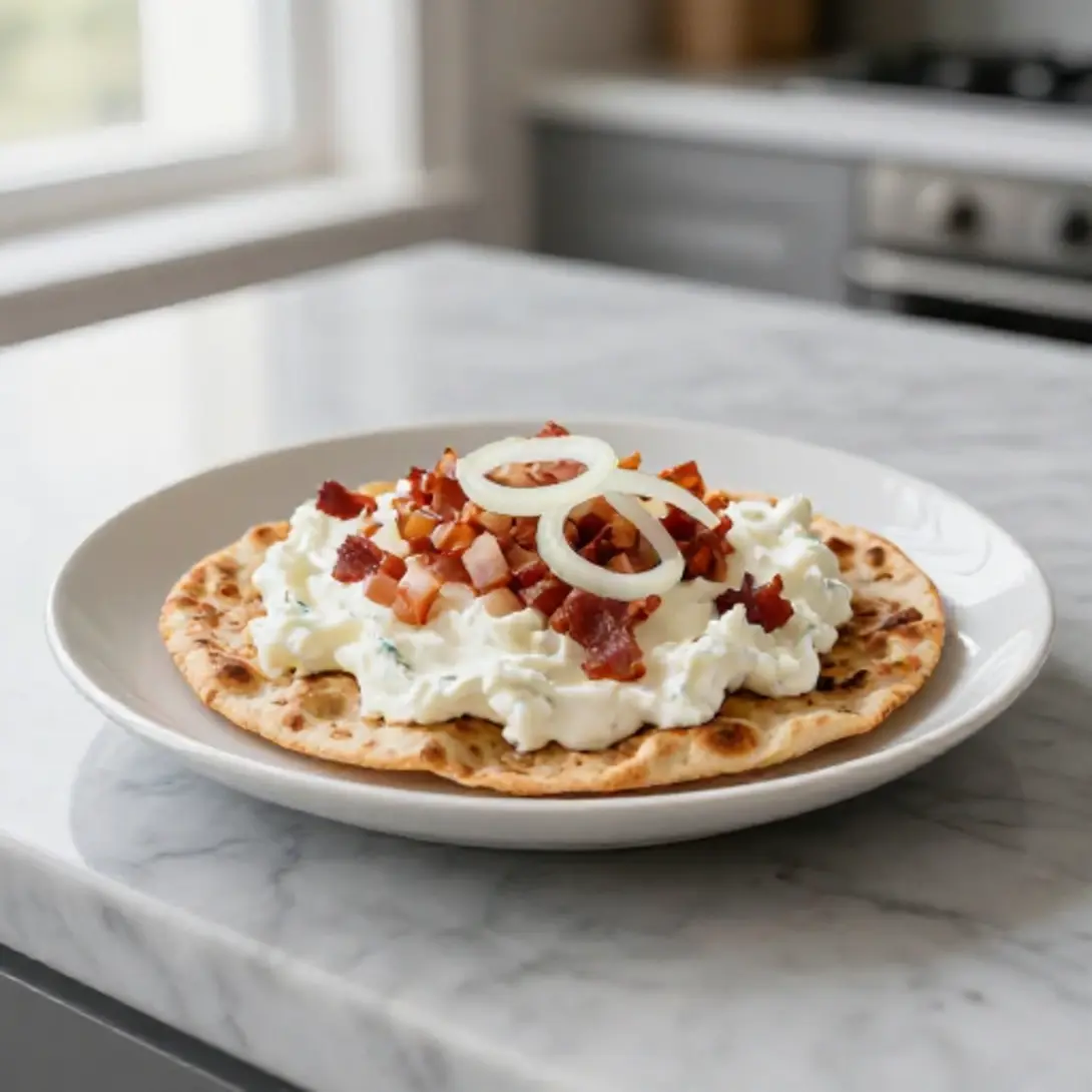 Leckeren Flammkuchen mit Schmand und Speck im Airfryer zubereiten
