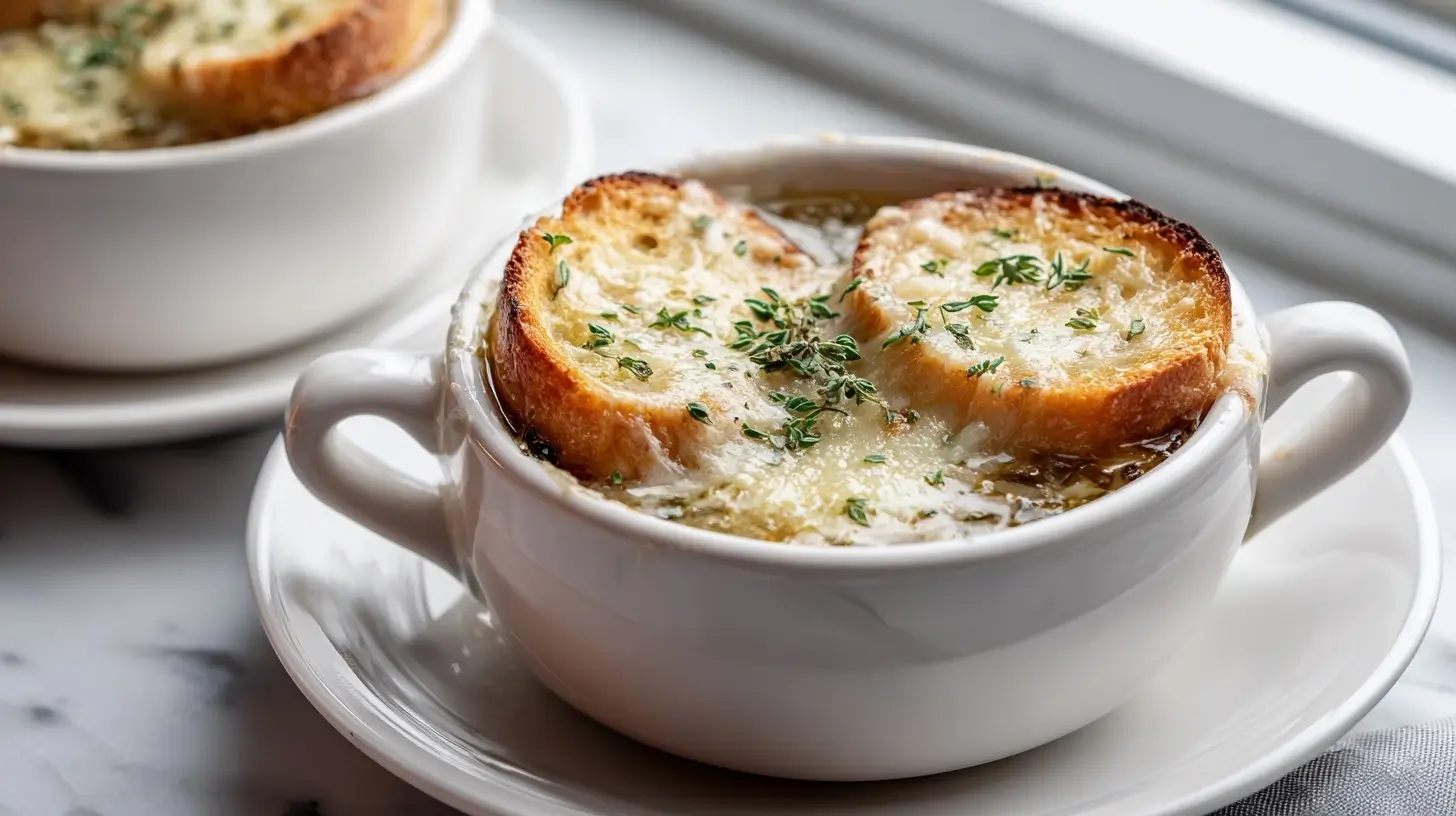 Französische Zwiebelsuppe in der Heißluftfritteuse zubereiten