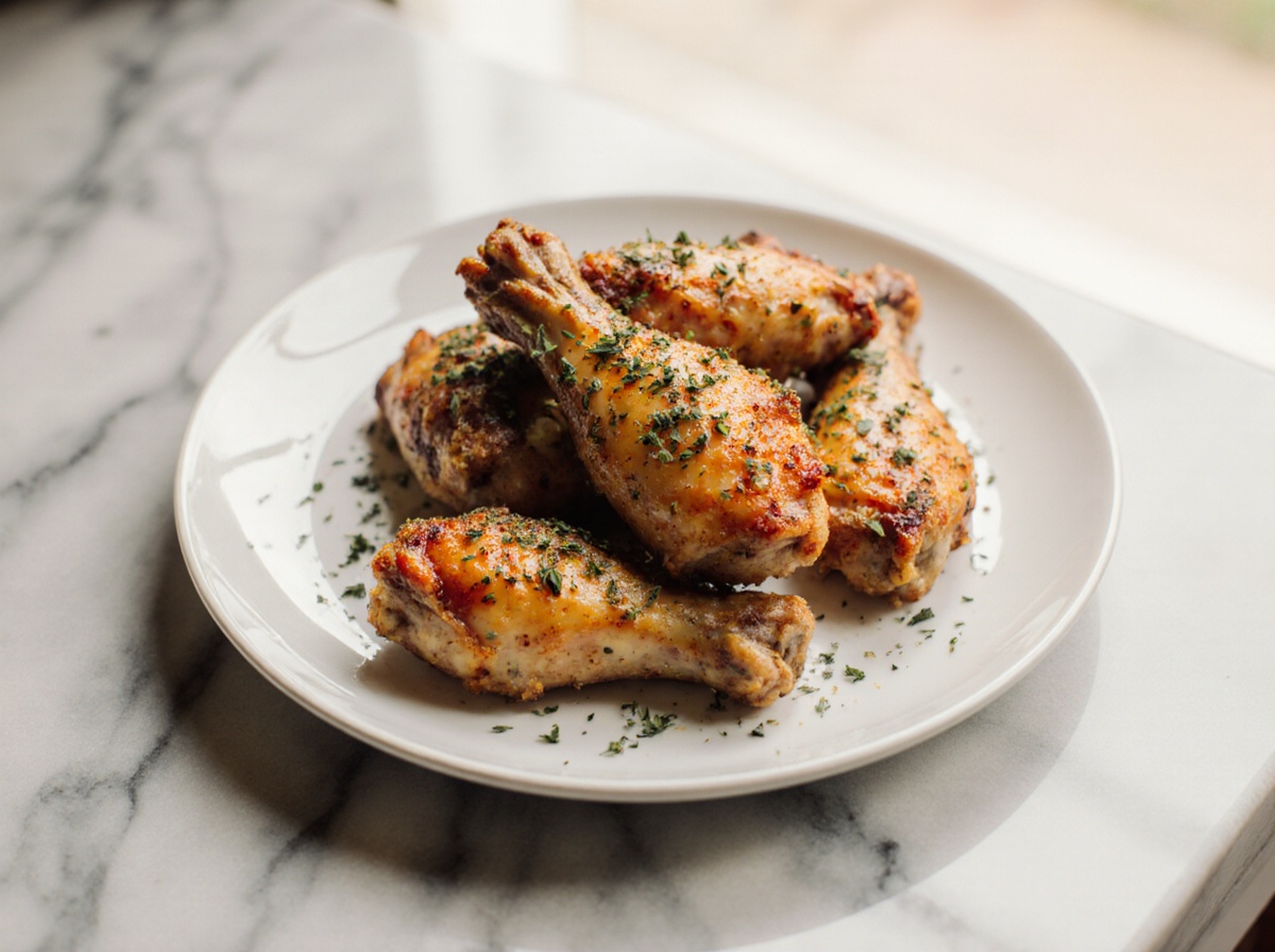 Frische Chicken Wings aus der Heißluftfritteuse, perfekt knusprig und lecker.