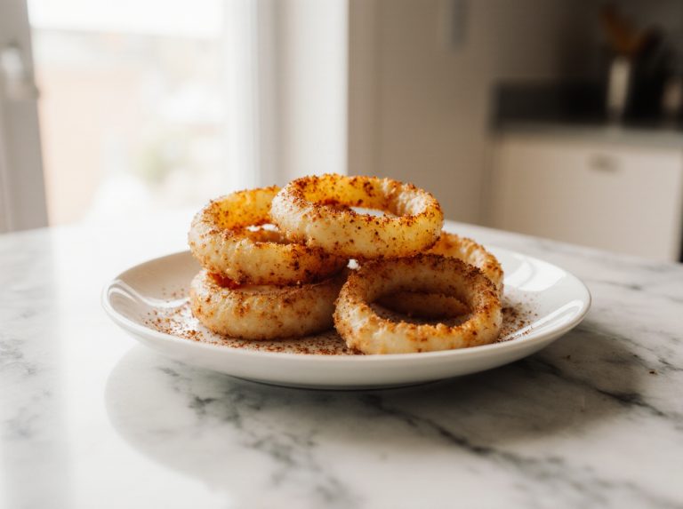 Frittierte Zwiebel in der Heißluftfritteuse lecker zubereitet.