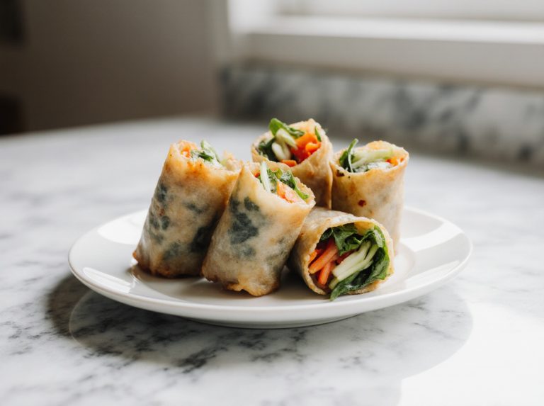 Leckere Frühlingsrollen, die in der Heißluftfritteuse zubereitet werden.