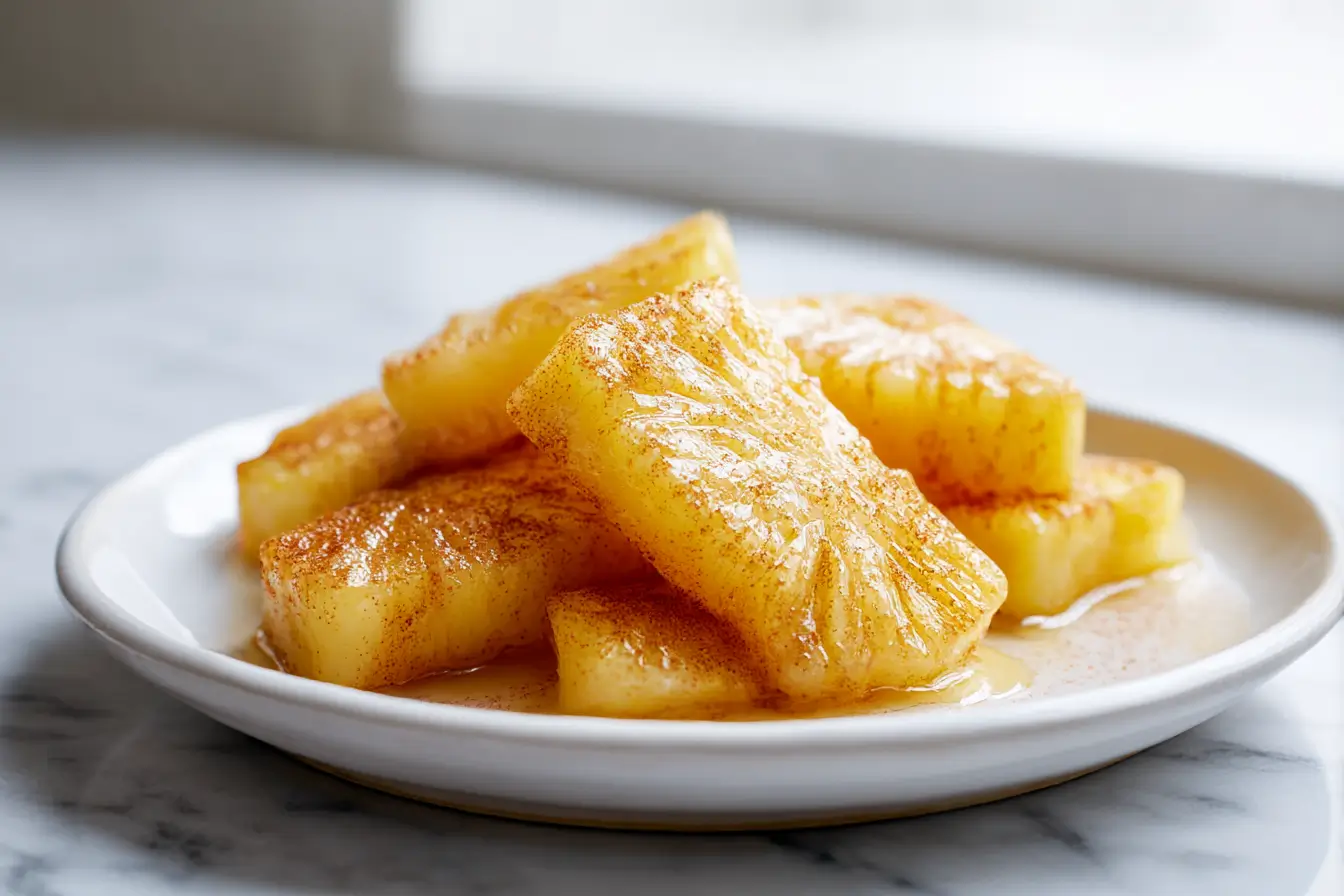 Gebackene Ananas mit Zimt in der Heißluftfritteuse ist ein leckerer Snack.